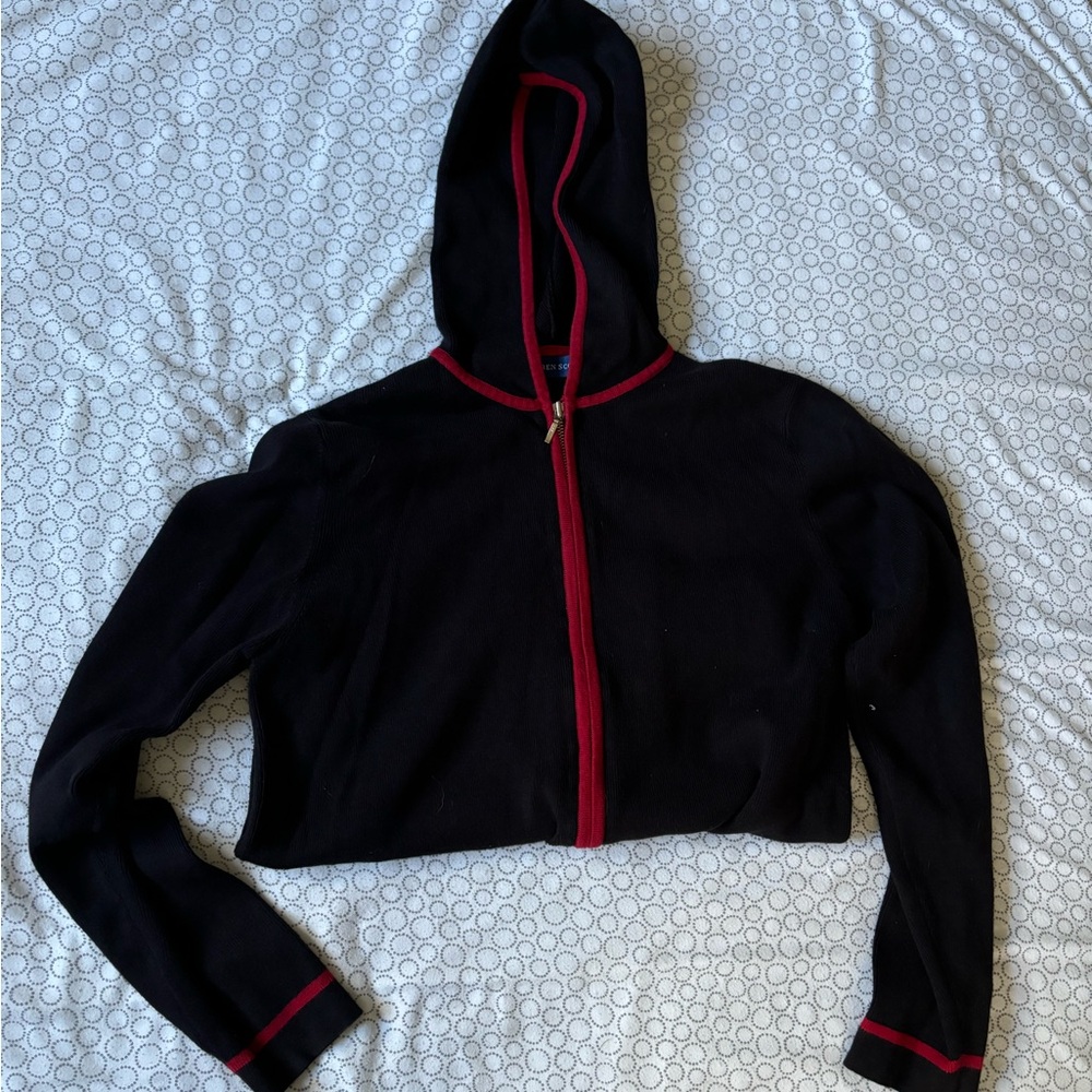 100% Cotton Black Hoodie with Red Accents